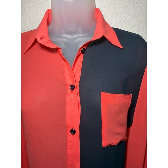 Ad Lib Colorblock Sheer Button Down Shirt Dress – Size S - Picture 3 of 11